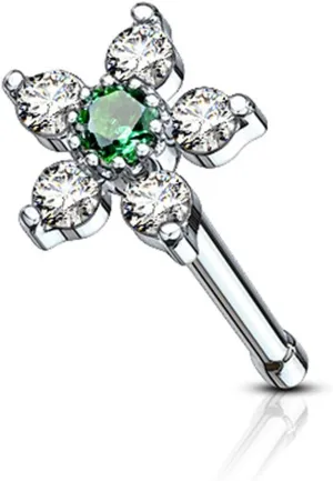 Forbidden Body Jewelry Nose Rings Surgical Steel 20G Nose Stud with Big Bling Two-Tone 6-CZ Flower Top