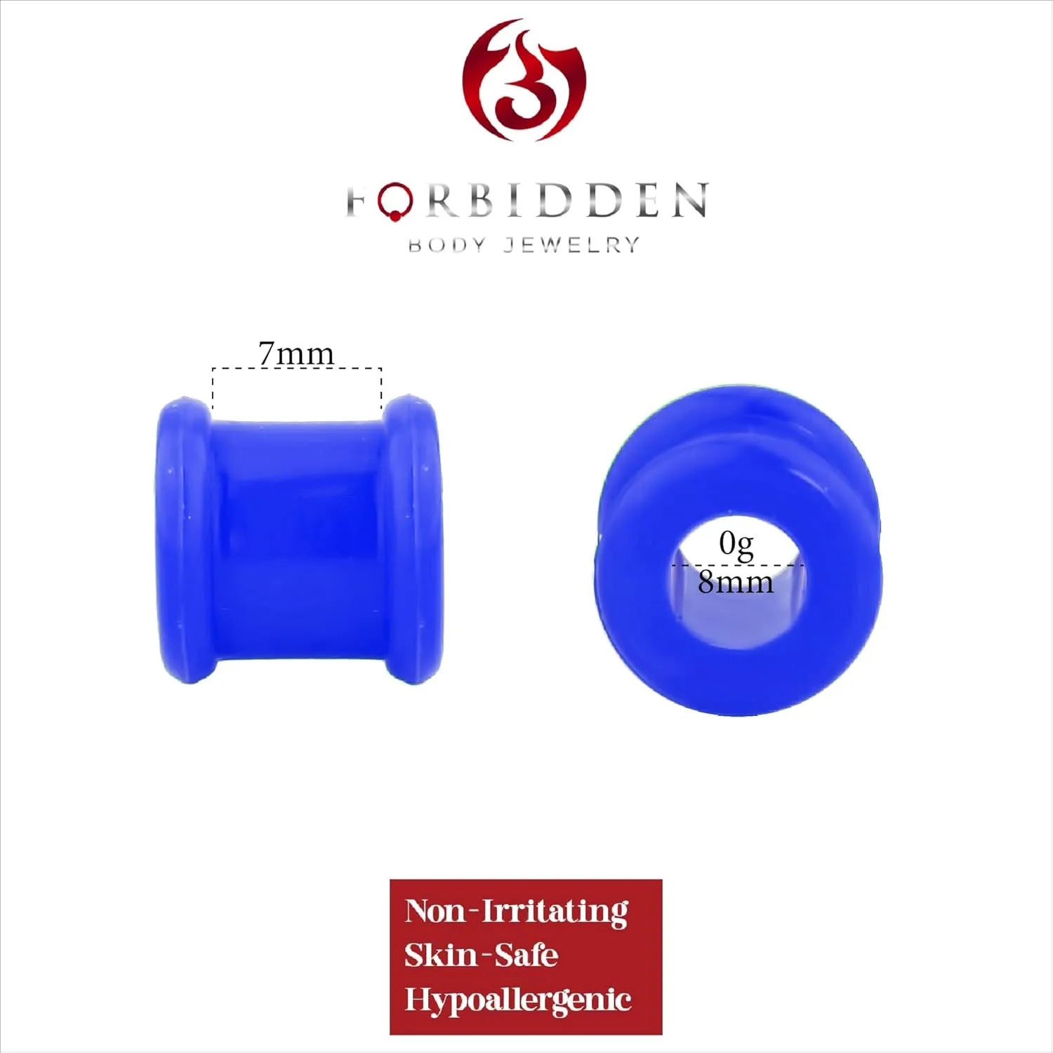 Forbidden Body Jewelry Set of 0G Ultra Soft Comfort Fit Silicone Ear Gauges, 0 Gauge 8mm Flat Double Flared Tunnel Plug Earrings