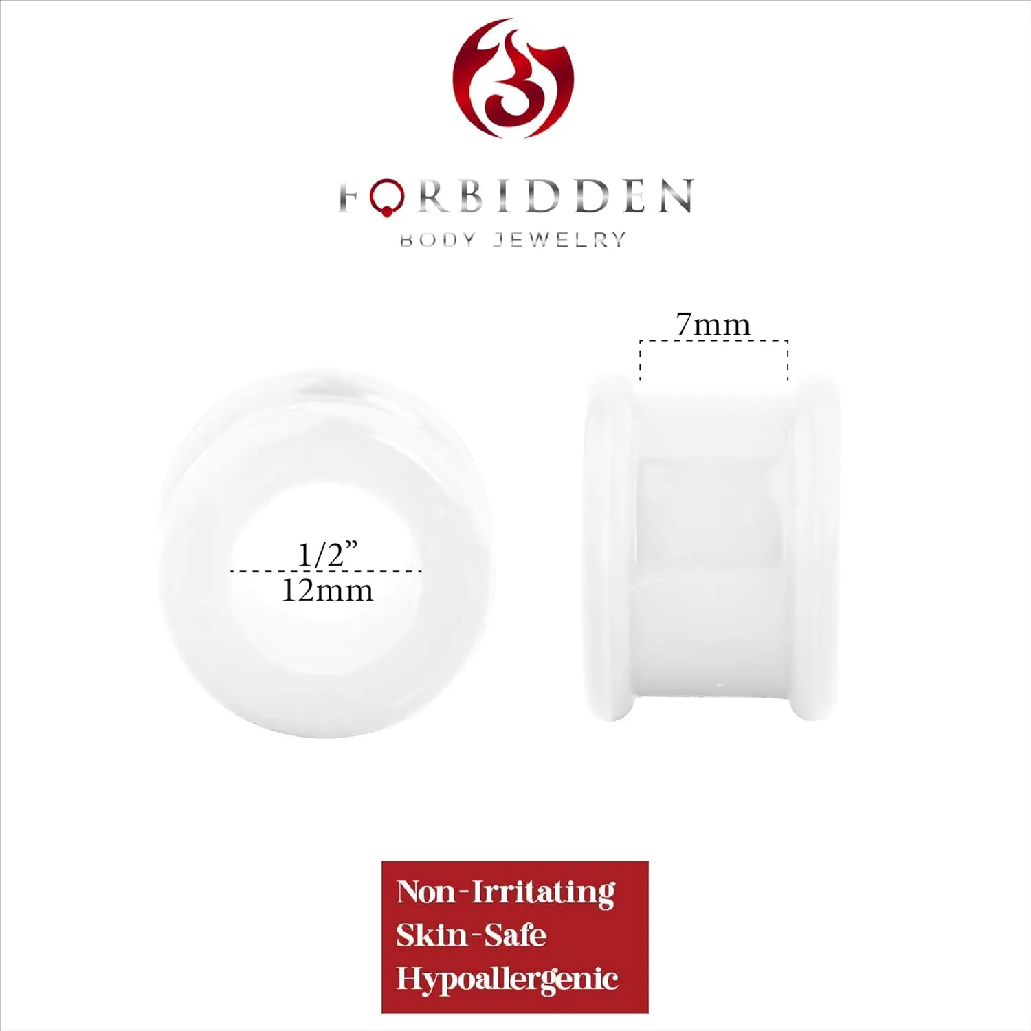 Forbidden Body Jewelry Set of 1/2 Inch Ultra Soft Comfort Fit Silicone Ear Gauges, 12mm Flat Double Flared Tunnel Plug Earrings