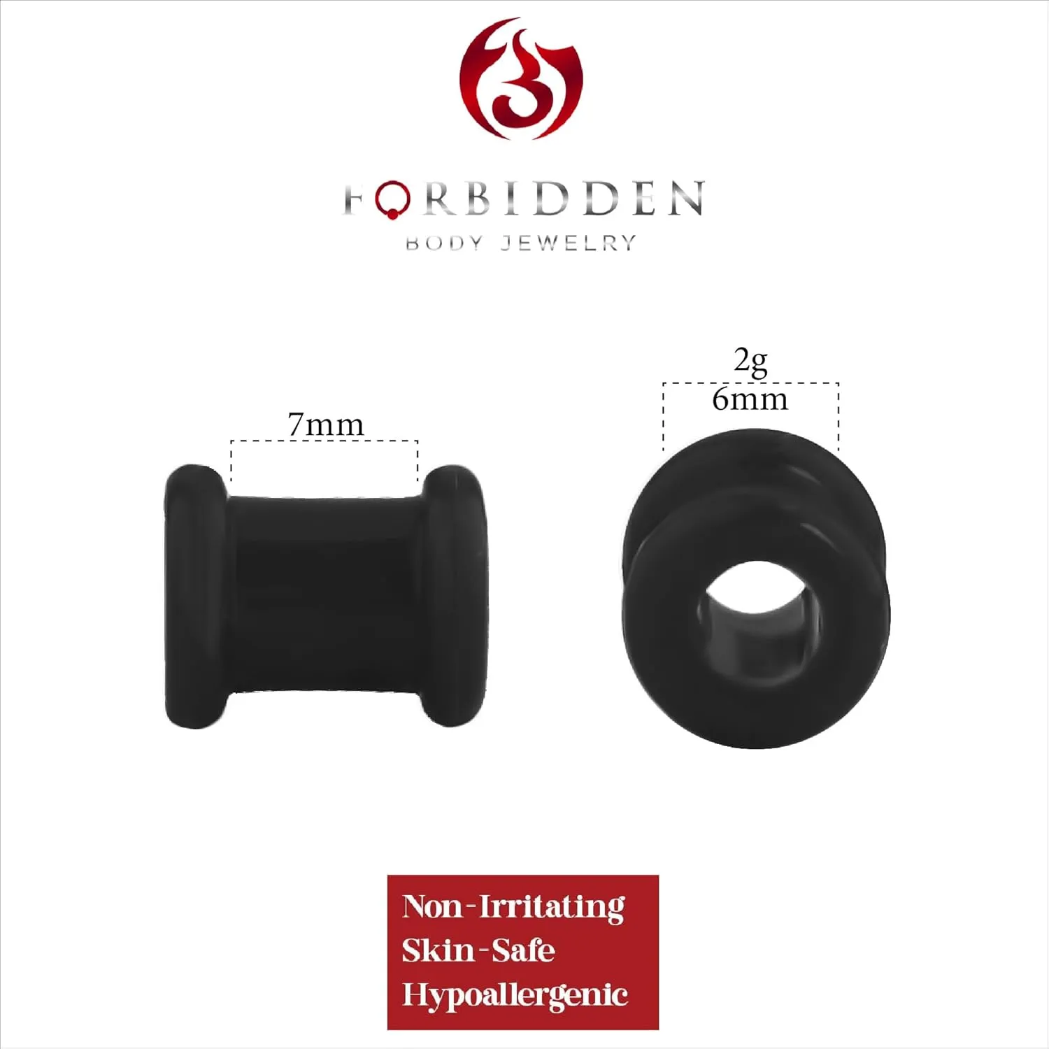 Forbidden Body Jewelry Set of 2G Ultra Soft Comfort Fit Silicone Ear Gauges, 2 Gauge 6mm Flat Double Flared Tunnel Plug Earrings