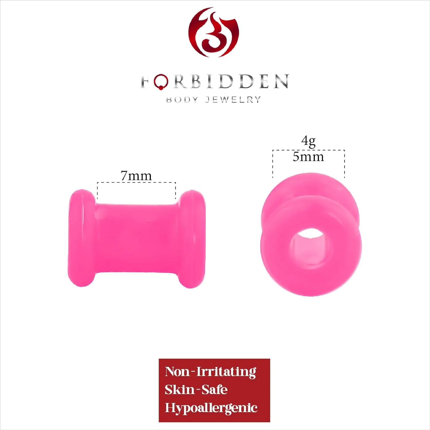 Forbidden Body Jewelry Set of 4G Ultra Soft Comfort Fit Silicone Ear Gauges, 4 Gauge 5mm Flat Double Flared Tunnel Plug Earrings