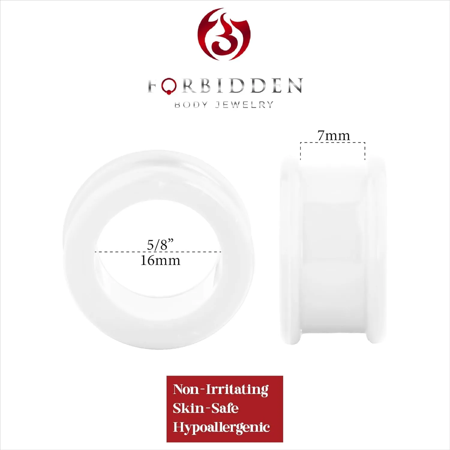 Forbidden Body Jewelry Set of 5/8 Inch Ultra Soft Comfort Fit Silicone Ear Gauges, 16mm Flat Double Flared Tunnel Plug Earrings