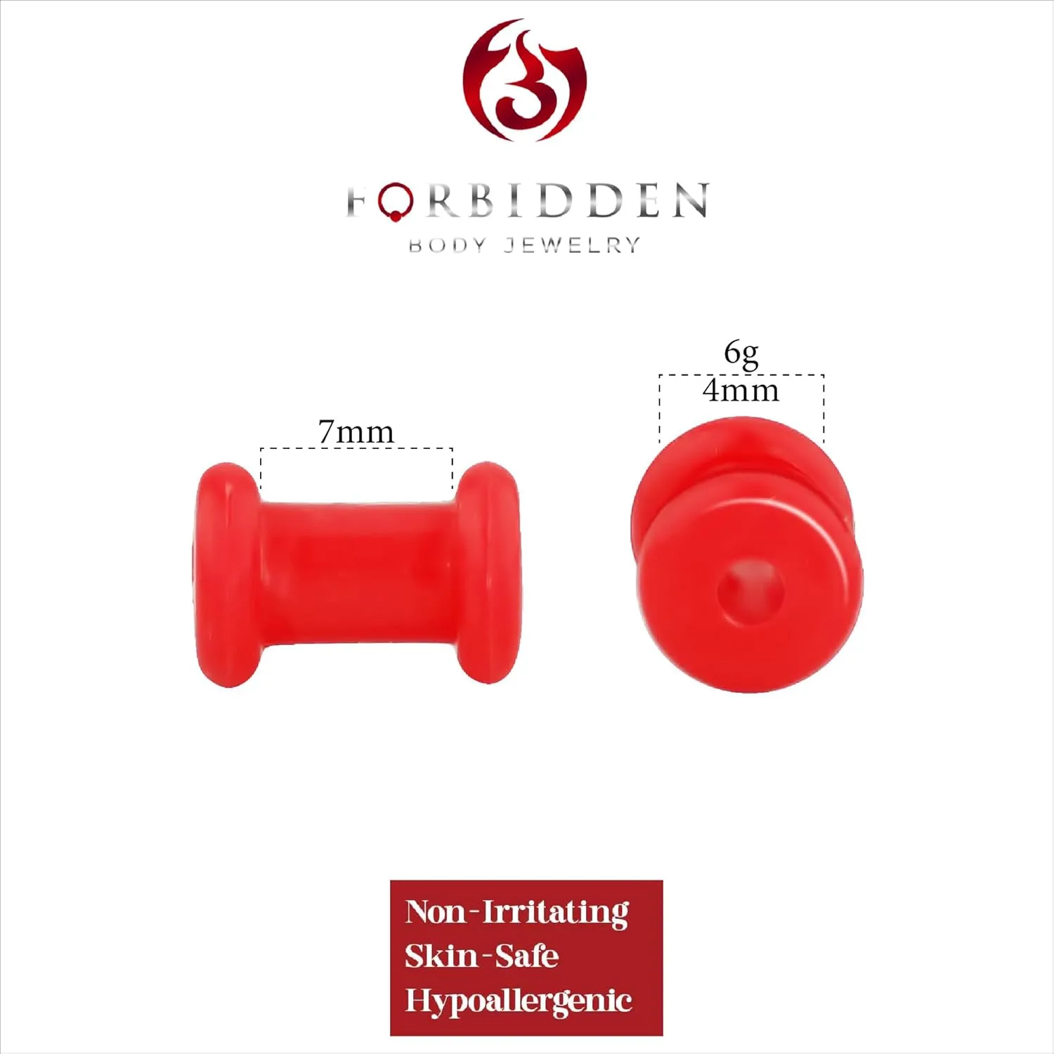 Forbidden Body Jewelry Set of 6G Ultra Soft Comfort Fit Silicone Ear Gauges, 6 Gauge 4mm Flat Double Flared Tunnel Plug Earrings