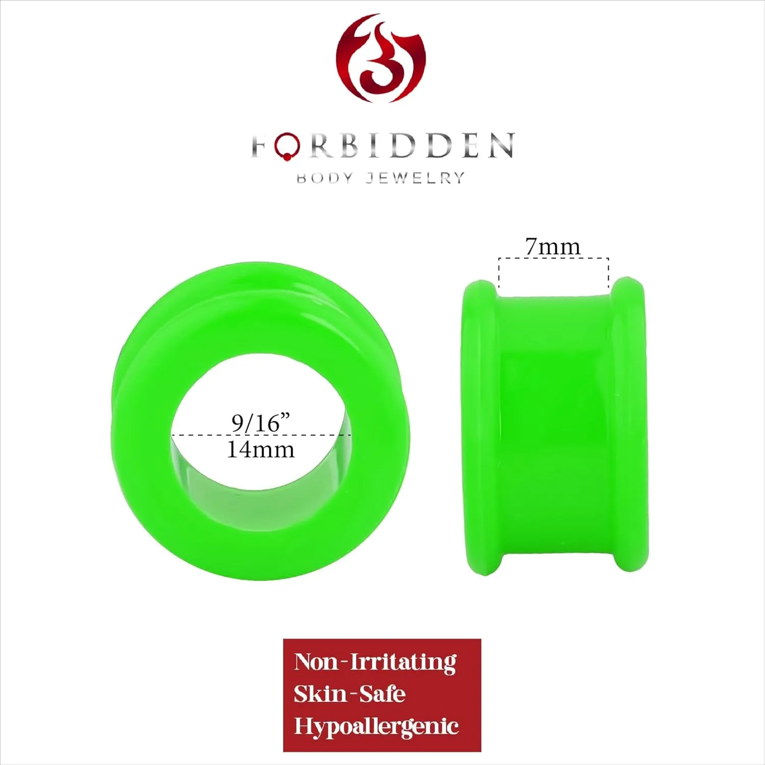 Forbidden Body Jewelry Set of 9/16 Inch Ultra Soft Comfort Fit Silicone Ear Gauges, 14mm Flat Double Flared Tunnel Plug Earrings