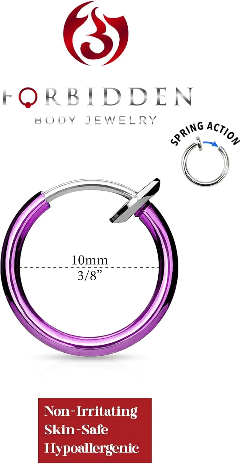 Forbidden Body Jewelry Surgical Steel Faux Nose Rings Hoop 10mm 3/8 inch (No Piercing Required)