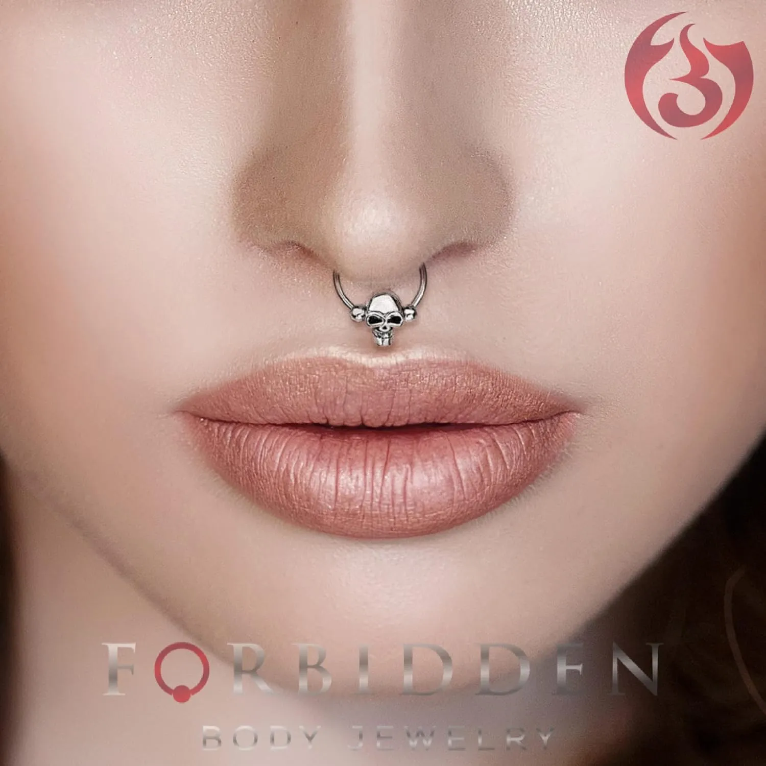 Forbidden Body Jewelry Surgical Steel Skull Captive Bead Ring Hoops, Skull Septum Ring, Nipple Ring, CBR 14G-16G (Sold as Set or Single)