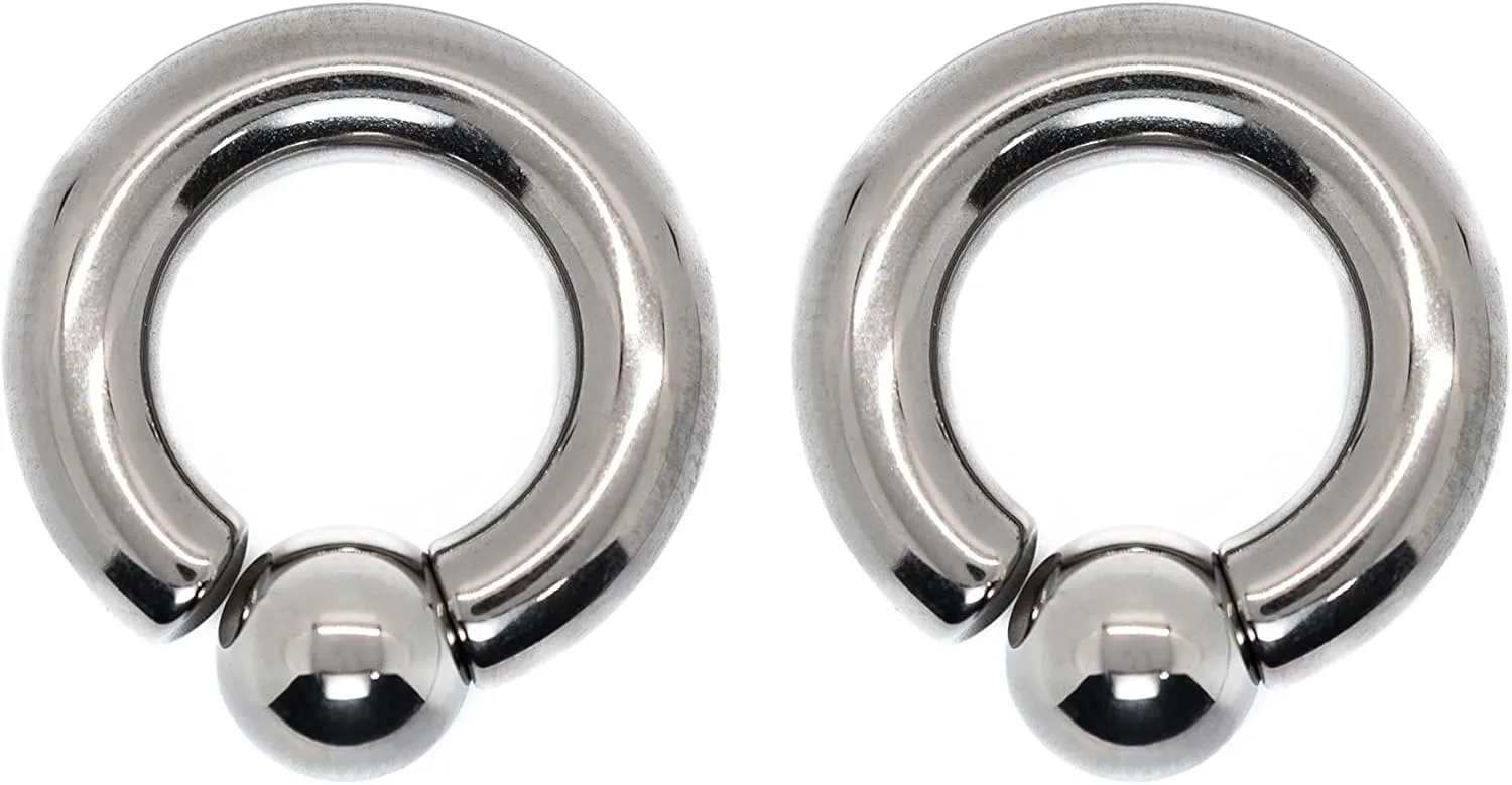 Forbidden Body Jewelry Titanium Captive Bead, Captive Bead Ring, Captive Ring Earrings, Titanium Nipple Rings, Cartilage Earring, 8GA-0GA Implant Grade (G23) Titanium Nipple Rings (Sold as Pair)