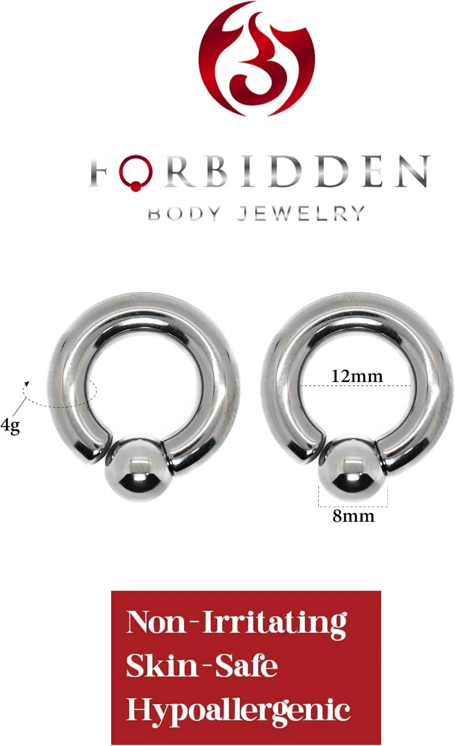 Forbidden Body Jewelry Titanium Captive Bead, Captive Bead Ring, Captive Ring Earrings, Titanium Nipple Rings, Cartilage Earring, 8GA-0GA Implant Grade (G23) Titanium Nipple Rings (Sold as Pair)