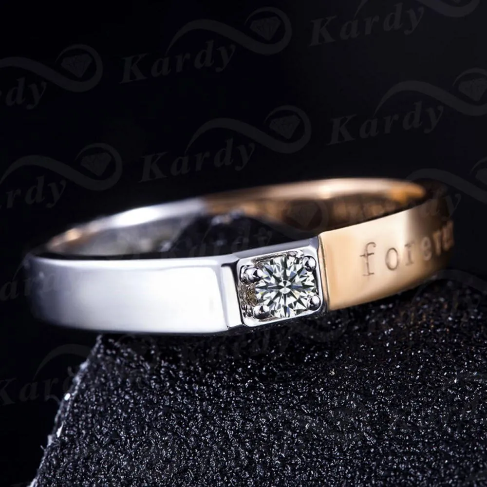 Forever Lover Diamond Solid 14K Two Tone Gold Wedding Engagement Promise Fashion Couple Ring Set(0.15cttw,G-H Color,VS-SI1 Clarity)