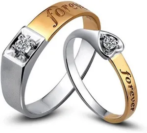 Forever Lover Diamond Solid 14K Two Tone Gold Wedding Engagement Promise Fashion Couple Ring Set(0.15cttw,G-H Color,VS-SI1 Clarity)