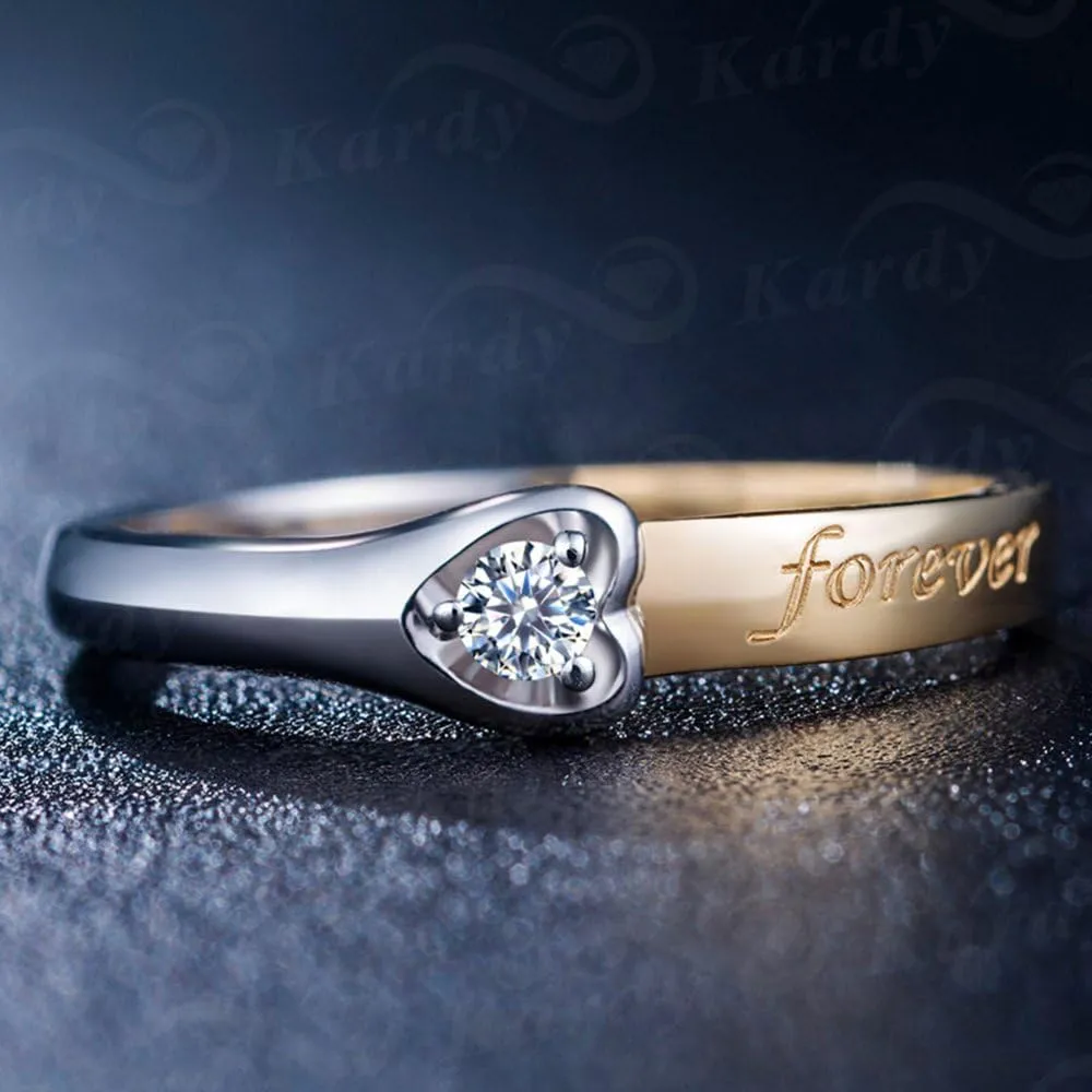 Forever Lover Diamond Solid 14K Two Tone Gold Wedding Engagement Promise Fashion Couple Ring Set(0.15cttw,G-H Color,VS-SI1 Clarity)