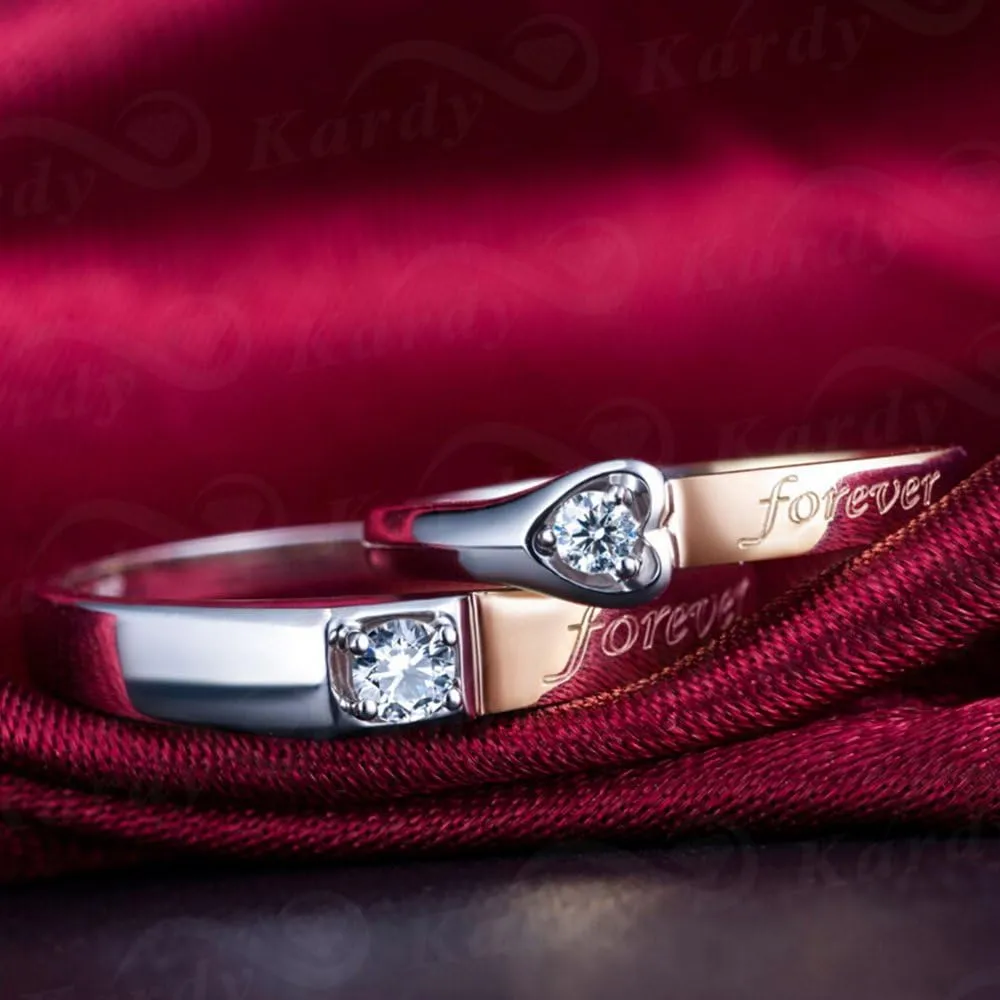 Forever Lover Diamond Solid 14K Two Tone Gold Wedding Engagement Promise Fashion Couple Ring Set(0.15cttw,G-H Color,VS-SI1 Clarity)