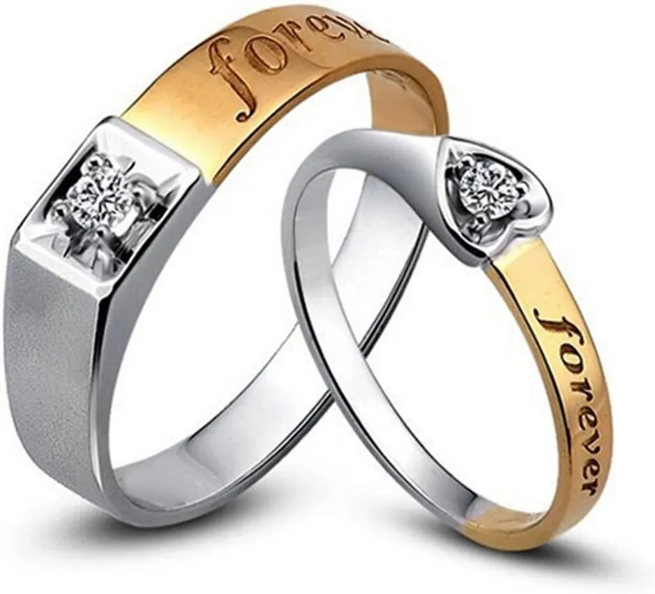 Forever Lover Diamond Solid 14K Two Tone Gold Wedding Engagement Promise Fashion Couple Ring Set(0.15cttw,G-H Color,VS-SI1 Clarity)