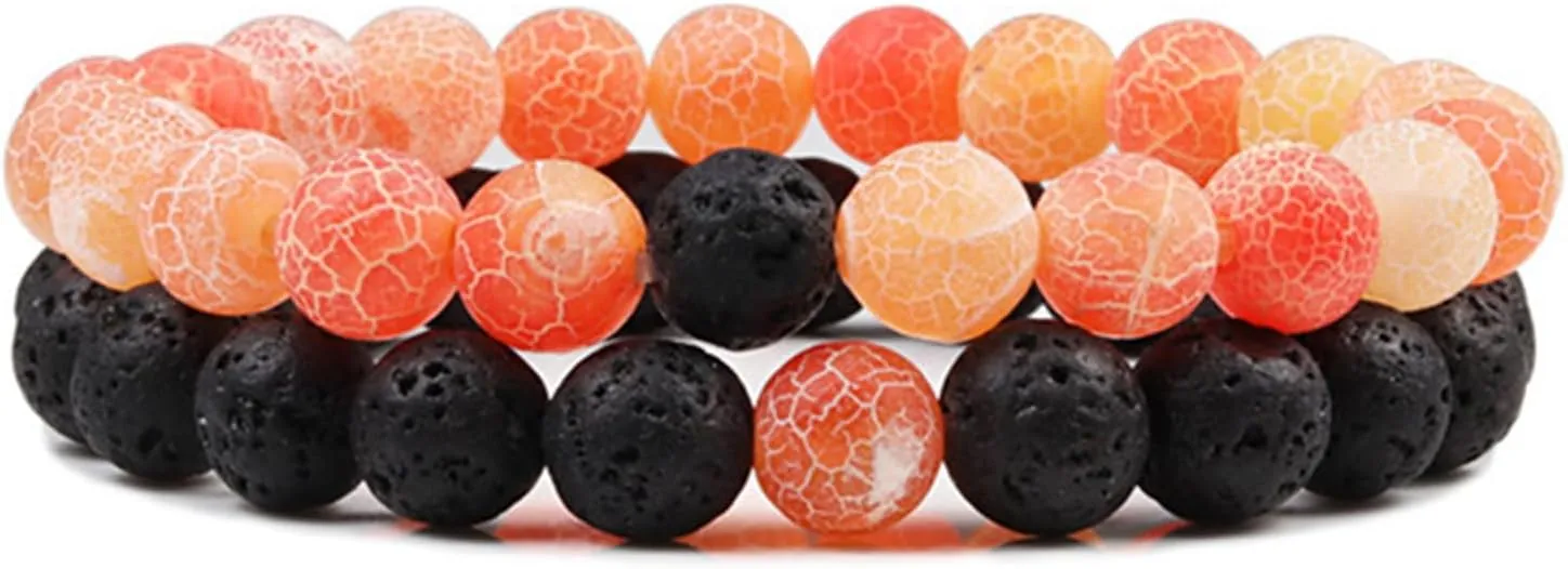 FORUBUS 2Pcs Lava Rock Beaded Bracelet Set  Essential Oil Diffuser Jewelry with Natural Stone Beads for Aromatherapy, Yoga, Meditation, and Stress Relief, Stretchy Bracelets for Women Men