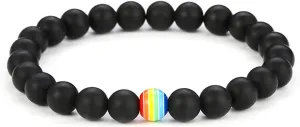 FORUBUS LGBT Rainbow Bead Stretch Bracelet, Turquoise/Lava/Black Beads Strand Bracelet - Pride Jewelry