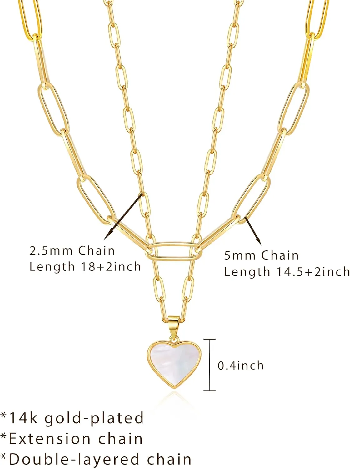 Four Leaf Clover Pendant Necklace Double Layer Chain 14K Gold Plated Birthday Valentine's day Jewelry Gift for Women Wife