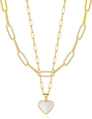 Four Leaf Clover Pendant Necklace Double Layer Chain 14K Gold Plated Birthday Valentine's day Jewelry Gift for Women Wife