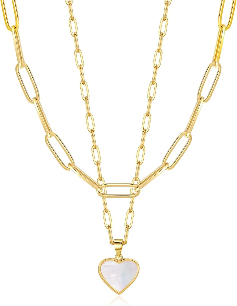 Four Leaf Clover Pendant Necklace Double Layer Chain 14K Gold Plated Birthday Valentine's day Jewelry Gift for Women Wife
