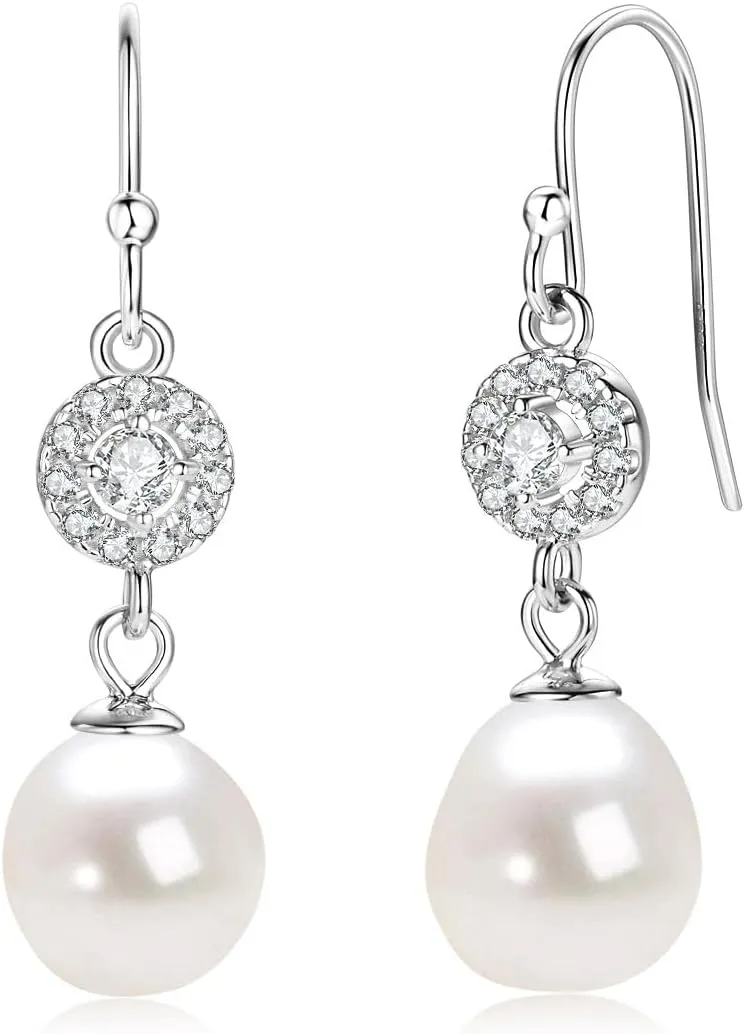 Freshwater Pearl Drop Earrings for Women, Sterling Silver Pearl Dangle Earrings Wedding Jewelry Gift for Bride Bridesmaid