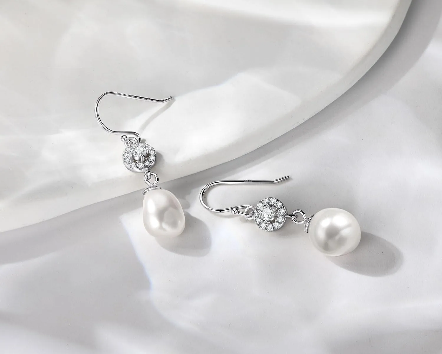 Freshwater Pearl Drop Earrings for Women, Sterling Silver Pearl Dangle Earrings Wedding Jewelry Gift for Bride Bridesmaid