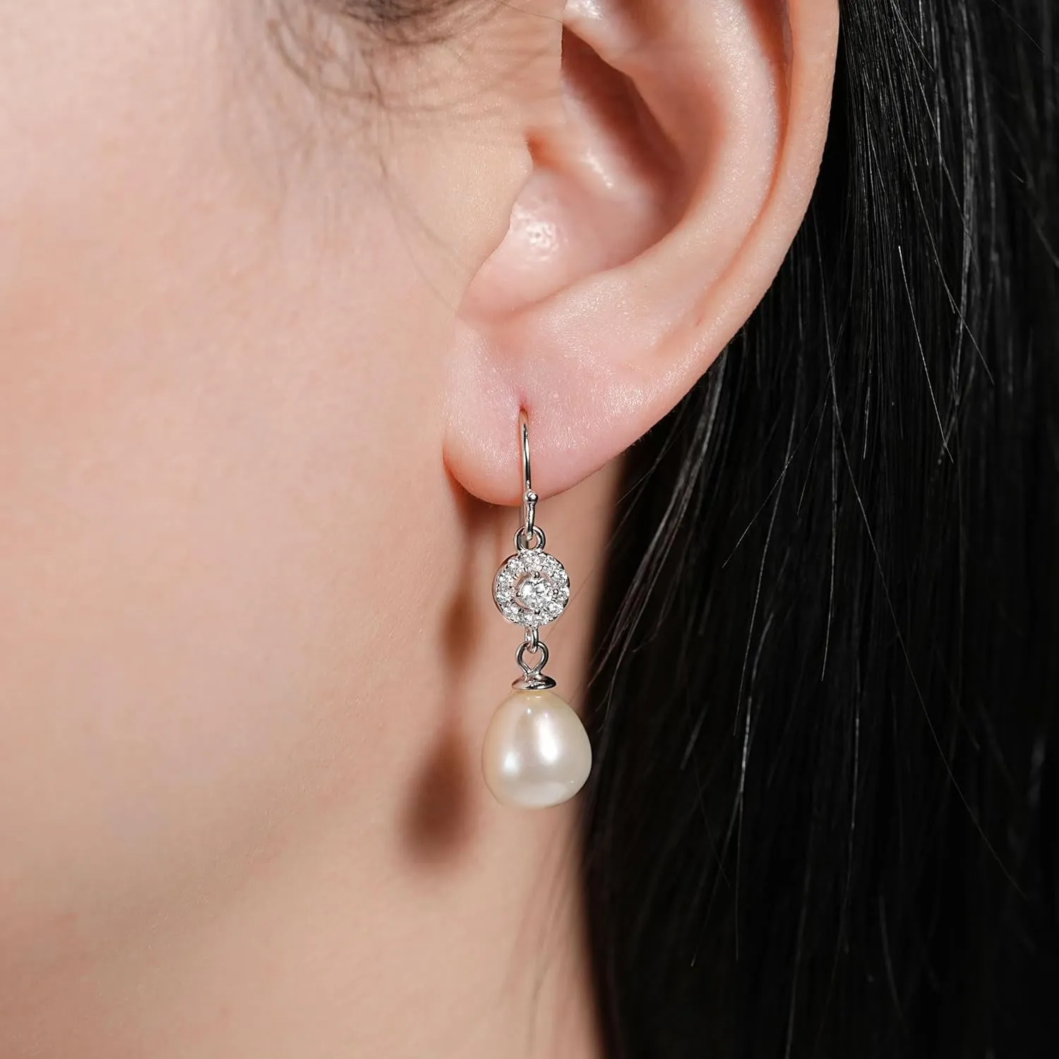 Freshwater Pearl Drop Earrings for Women, Sterling Silver Pearl Dangle Earrings Wedding Jewelry Gift for Bride Bridesmaid