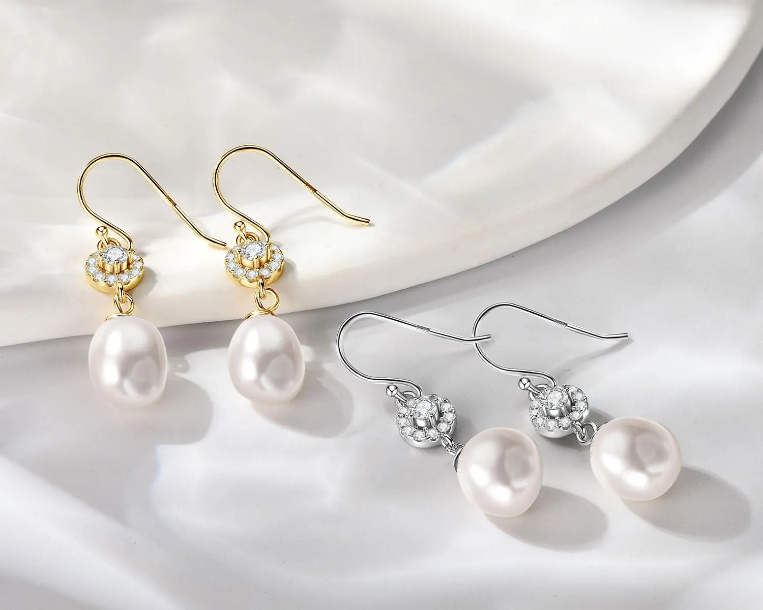 Freshwater Pearl Drop Earrings for Women, Sterling Silver Pearl Dangle Earrings Wedding Jewelry Gift for Bride Bridesmaid