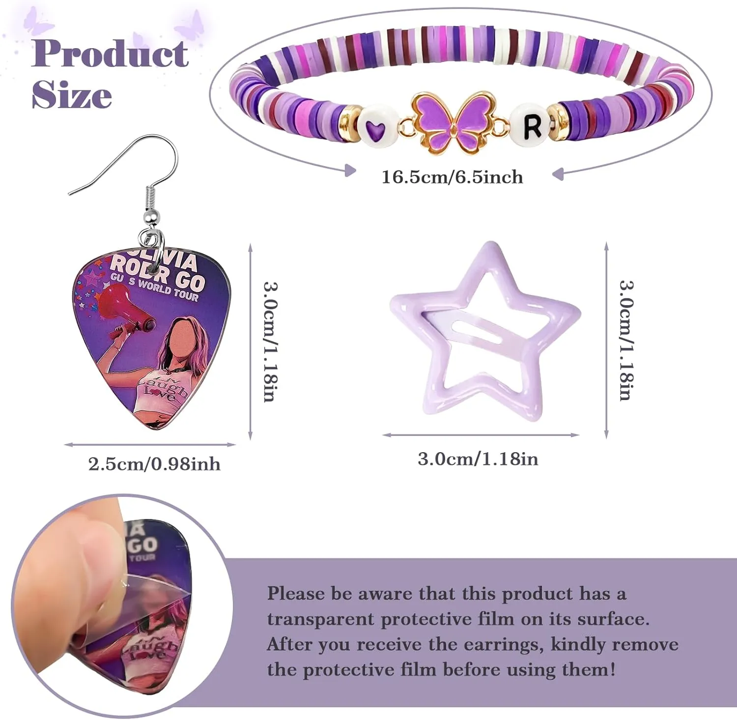 Friendship Bracelets Sets for Singer Merch, Purple Earrings and Hair Clips, Gifts for Fan, Birthdays, Concert Outfits, and Party Favors