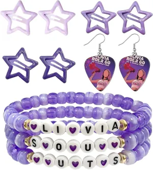 Friendship Bracelets Sets for Singer Merch, Purple Earrings and Hair Clips, Gifts for Fan, Birthdays, Concert Outfits, and Party Favors