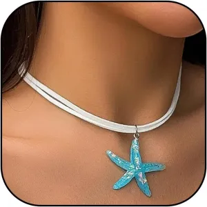 Frodete Starfish Necklace for Women Gold Shell Conch Starfish Necklaces Summer Beach Jewelry Outfits Accessories