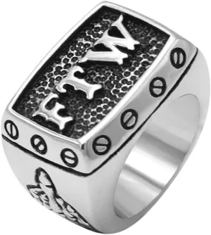 FTW Rings for Men,Mens Biker Motorcycle Ring,Vintage Large Chunky Outlaw Stainless Steel Jewlry Size 7-15