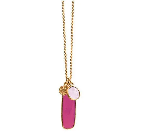 Fuchsia Chalcedony & Rose Quartz Pendant Necklace