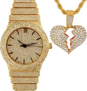 Full Iced Bling Out Religious Jesus Cross Pendant Charm 24" Twisted Rope Chain Set, Men/Women, CZ Crystal Diamonds White Gold Plated Rhodium Finish Watch Gift Set