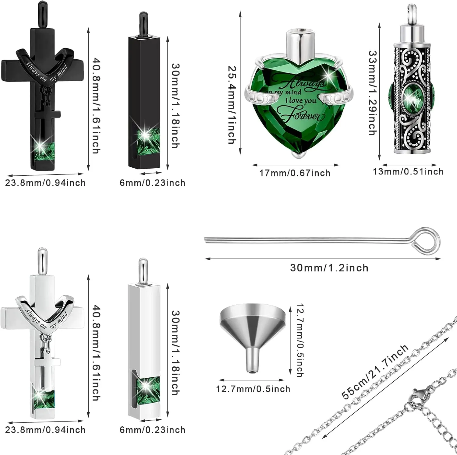 Fumete 6 Pcs Ashes Necklace Urn Jewelry for Human Ashes Memorial - Men & Women Pendant