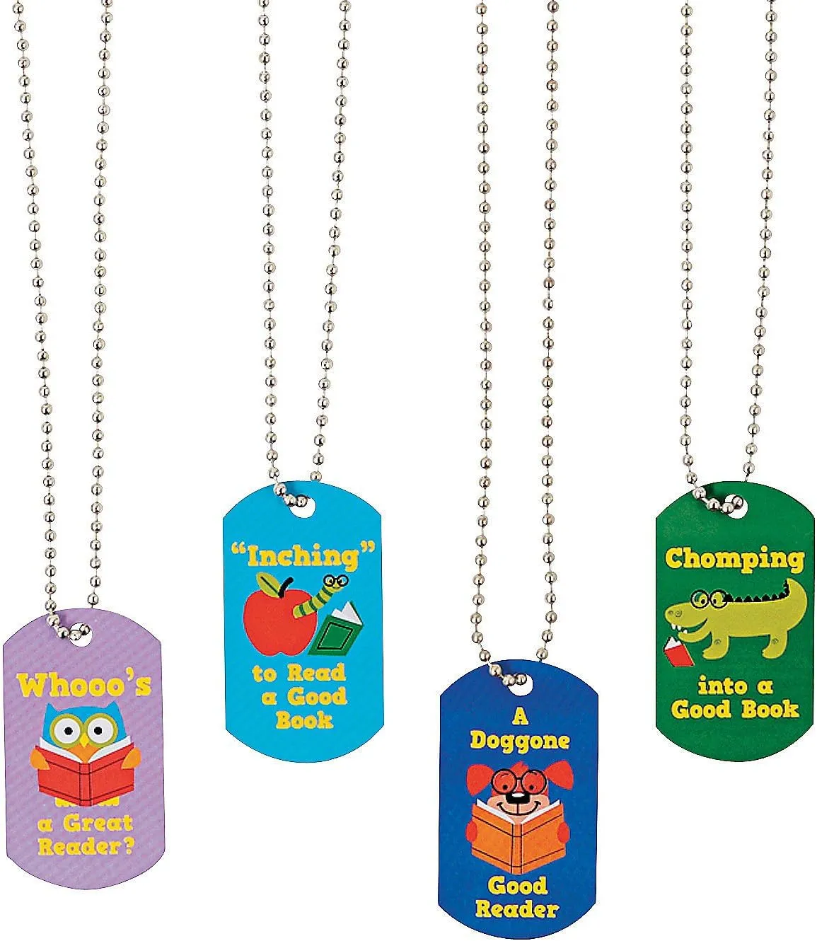 Fun Express I Love Reading Dog Tag Necklaces - 12 Pieces - Educational and Learning Activities for Kids