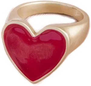 Funny Cute Pure Color Drop Oil Statement Peach Big Heart Enamel Wide Chunky Ring for Women Girls Birthday Jewelry Gifts