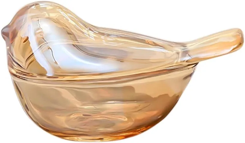 Funny live Bird Shaped Glass Jewelry Box Organizer, Transparent Glass Art Home Decor Novel Jewelry Storage Decoration Ring Earring Holder for Women Girls (Amber)
