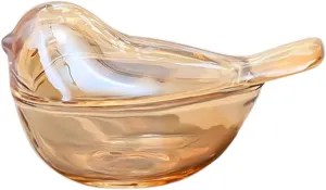 Funny live Bird Shaped Glass Jewelry Box Organizer, Transparent Glass Art Home Decor Novel Jewelry Storage Decoration Ring Earring Holder for Women Girls (Amber)
