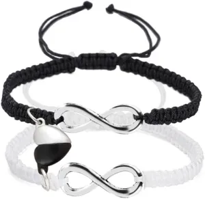 Fuqimanman2020 Handmade Braided Love Infinity Couples Bracelet Heart Matching Attraction Cross Yin Yang Relationship Adjustable Cord for Him and Her BFF Friendship Promise Valentines Gift