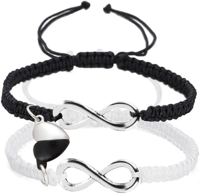 Fuqimanman2020 Handmade Braided Love Infinity Couples Bracelet Heart Matching Attraction Cross Yin Yang Relationship Adjustable Cord for Him and Her BFF Friendship Promise Valentines Gift