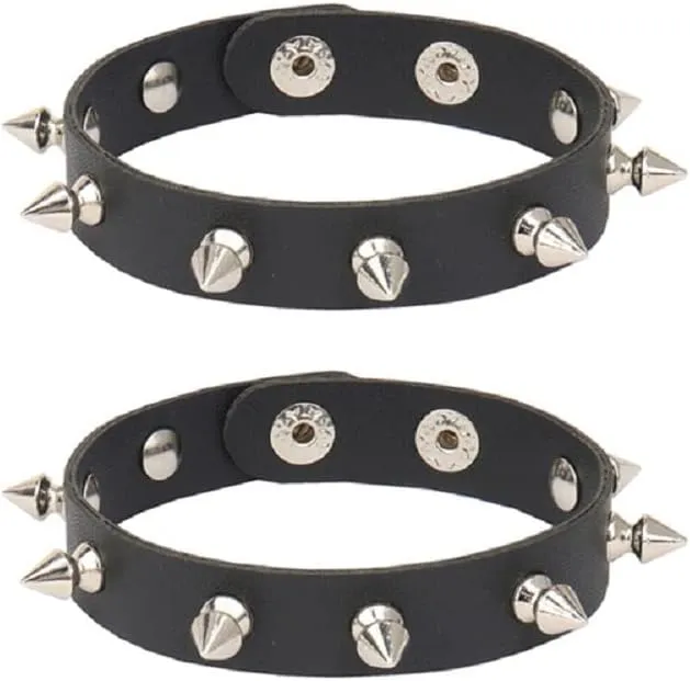 Fuqimanman2020 Punk Leather Spike Rivet Bracelets Set Faux Studded Cuff Bangle Goth Black Wristband Strap for Men Women Biker Halloween Party Deco Jewelry