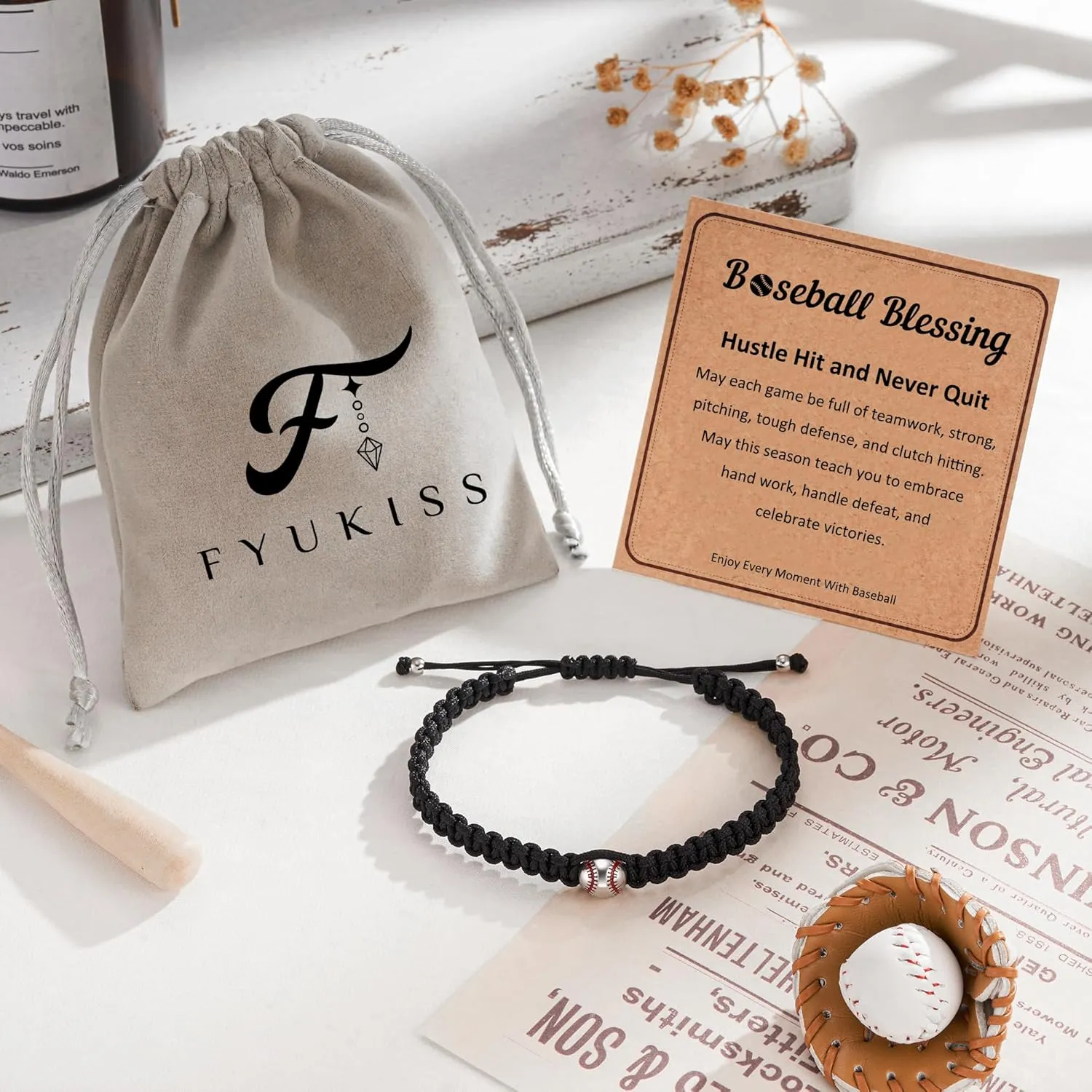 FYUKISS Baseball Football Soccer Gifts, Adjustable Braided Baseball Bracelets for Teen Ideas with Message Gift Card