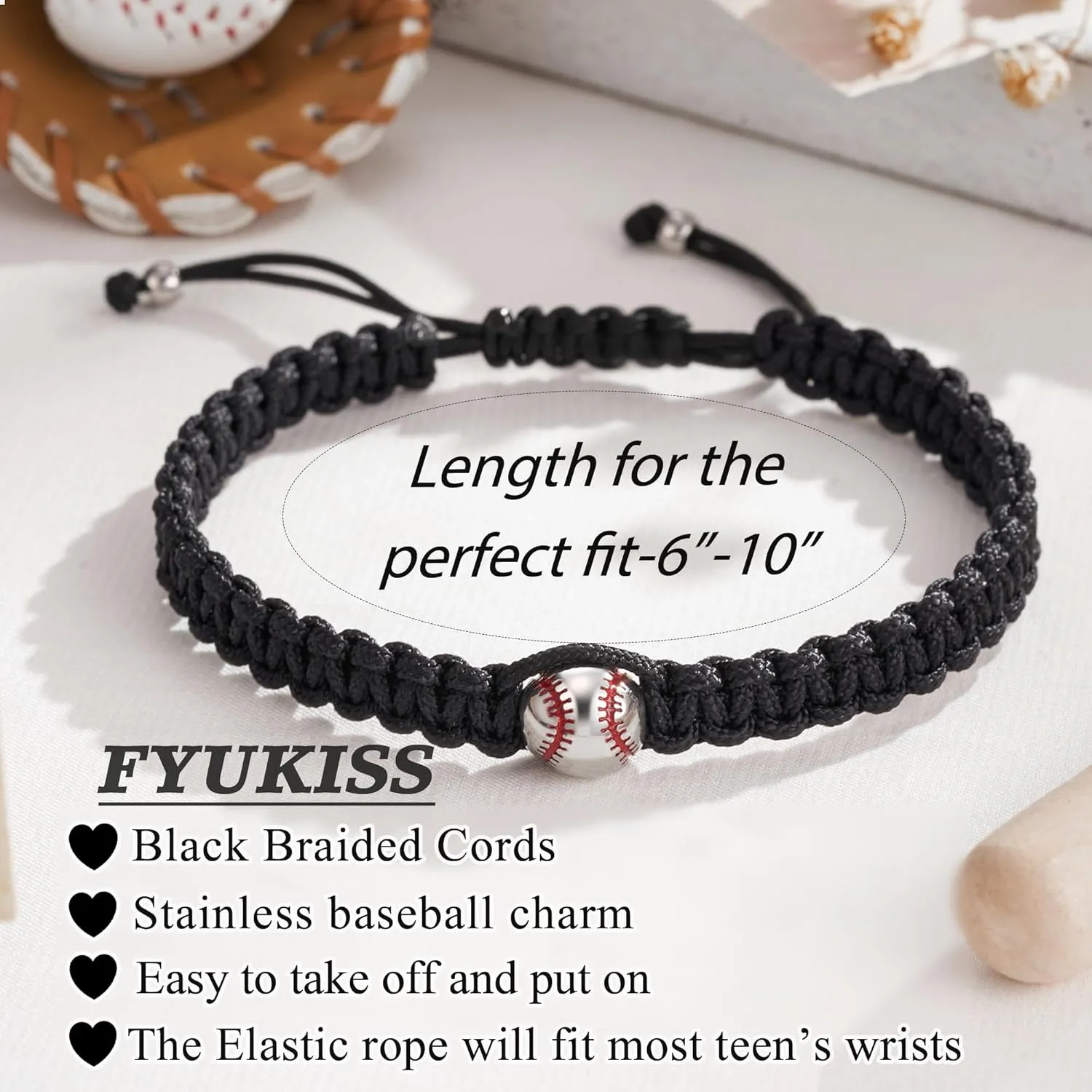 FYUKISS Baseball Football Soccer Gifts, Adjustable Braided Baseball Bracelets for Teen Ideas with Message Gift Card