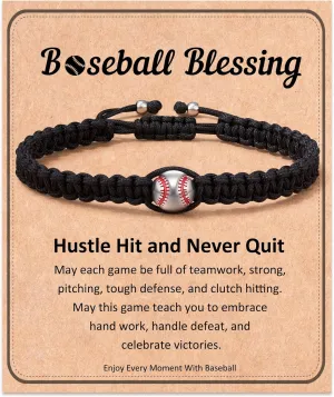 FYUKISS Baseball Football Soccer Gifts, Adjustable Braided Baseball Bracelets for Teen Ideas with Message Gift Card