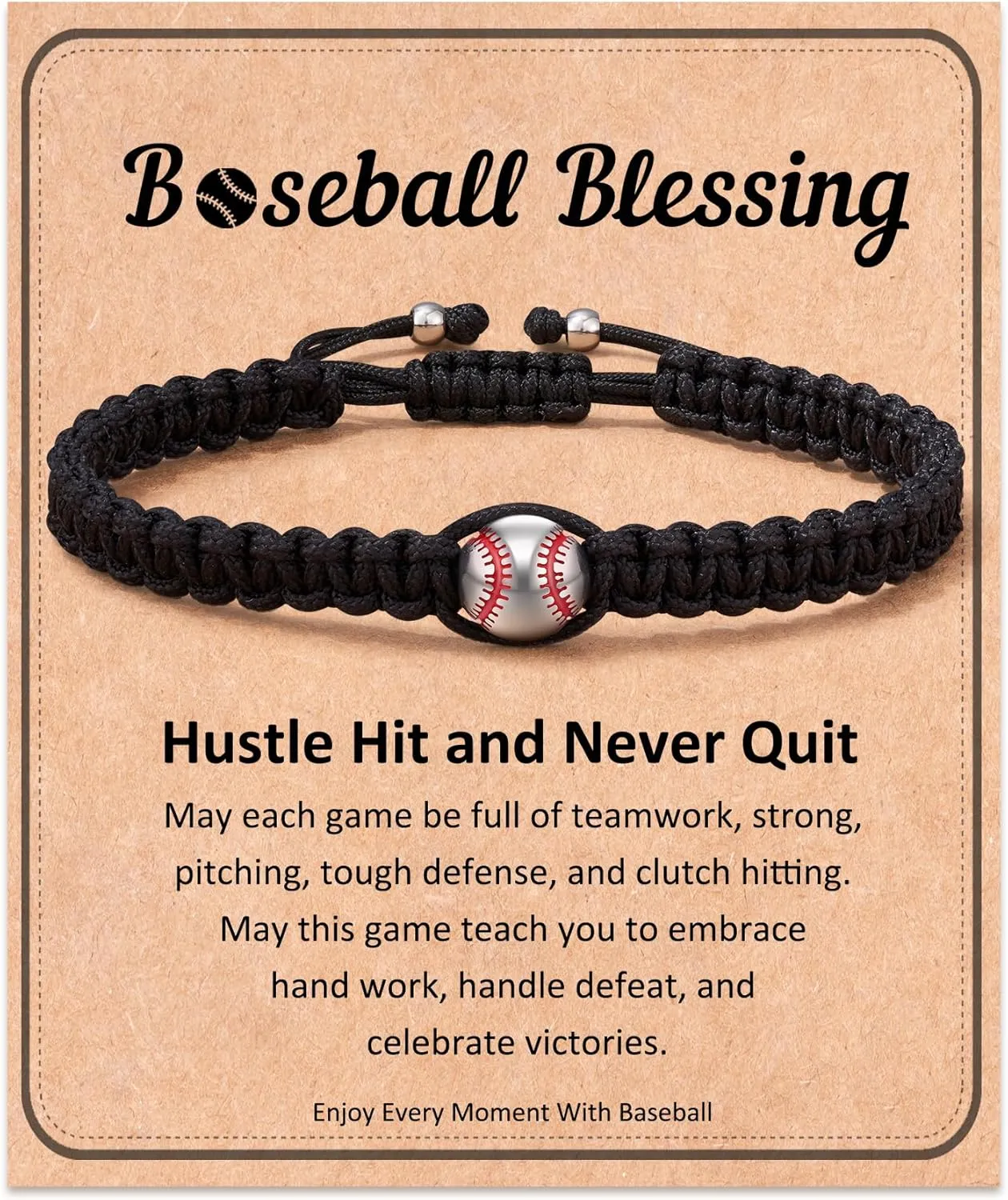 FYUKISS Baseball Football Soccer Gifts, Adjustable Braided Baseball Bracelets for Teen Ideas with Message Gift Card