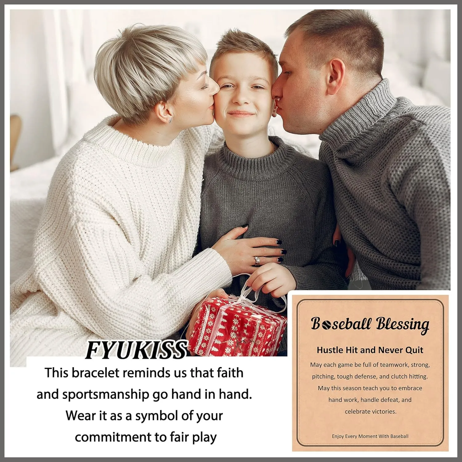 FYUKISS Baseball Football Soccer Gifts, Adjustable Braided Baseball Bracelets for Teen Ideas with Message Gift Card
