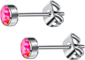 G23 Titanium Opal Stud Earrings for Women Girls Hypoallergenic Earring with 4mm 5mm Birthstone for Sensitive Ear Fashion Women's Jewelry(2pcs)