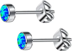 G23 Titanium Opal Stud Earrings for Women Girls Hypoallergenic Earring with 4mm 5mm Birthstone for Sensitive Ear Fashion Women's Jewelry(2pcs)
