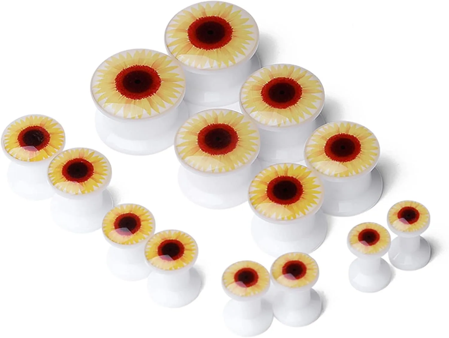 Gauge Ear Kit, 2PCS Ear Gauges Acrylic White with Sunflower Pattern Tunnel Gauges for Ears