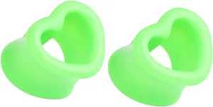 Gauge Earrings, 2PCS Ear Gauges Acrylic Green Heart Shape Body Piercing Jewelry Tunnel Plugs