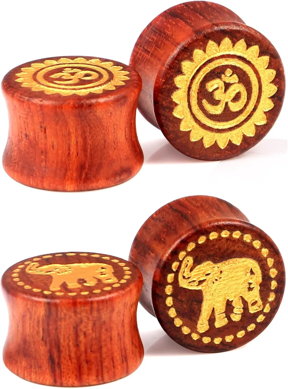 Gauges for Ears Wood Saddle Ear Plugs Expander Tunnels OM AUM Elephant Men Women Stretcher Body Piercing Jewelry 4 Pieces